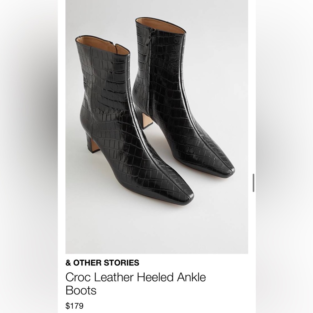 & OTHER STORIES Croc Leather Heeled Ankle Boots Size 7